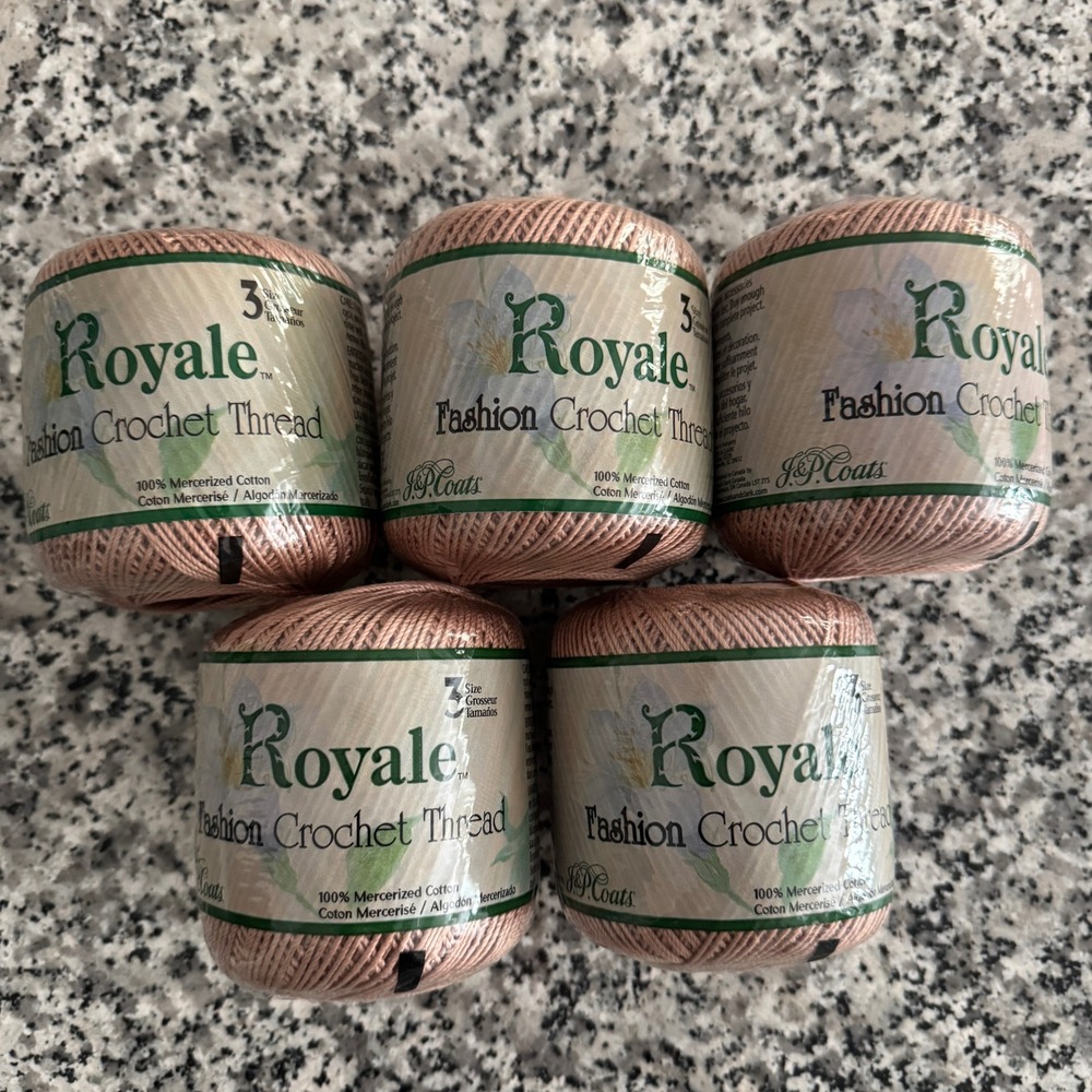 J&P Coats Royale Fashion Crochet Thread Size 3 Tan 0377 Lot of 5 150yd Each